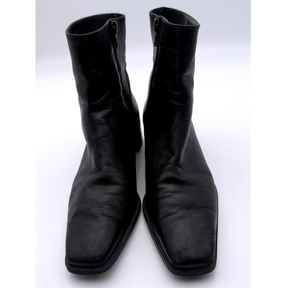Stuart Weitzman Black Leather Square Toe Ankle Boots Low Block Heel Womens 7.5 M